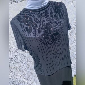 Retro 90’s Liz Claiborne Night Petite Long Beaded Black Evening Gown